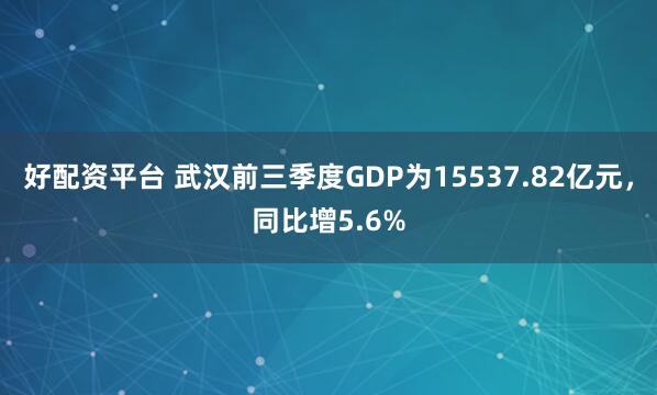 好配资平台 武汉前三季度GDP为15537.82亿元,同比增5.6%