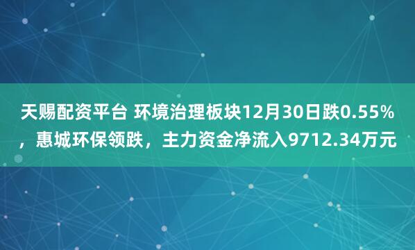 天赐配资平台 环境治理板块12月30日跌0.55%，惠城环保领跌，主力资金净流入9712.34万元